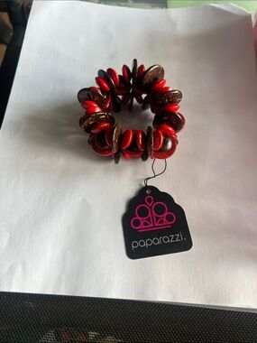 Paparazzi Red and Brown Button Cluster Stretch Bracelet